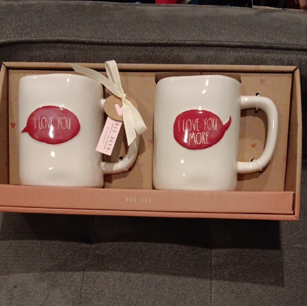 Rae Dunn White and Red Ceramic Mug Set for Dining